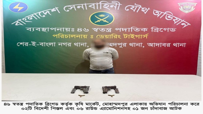 মোহাম্মদপুরে সেনাবাহিনীর যৌথ অভিযানে বিদেশি অস্ত্রসহ চিহ্নিত